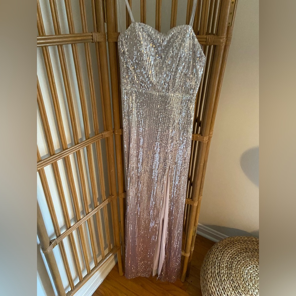 Elegant Sequin Maxi Dress in Silver and Pink